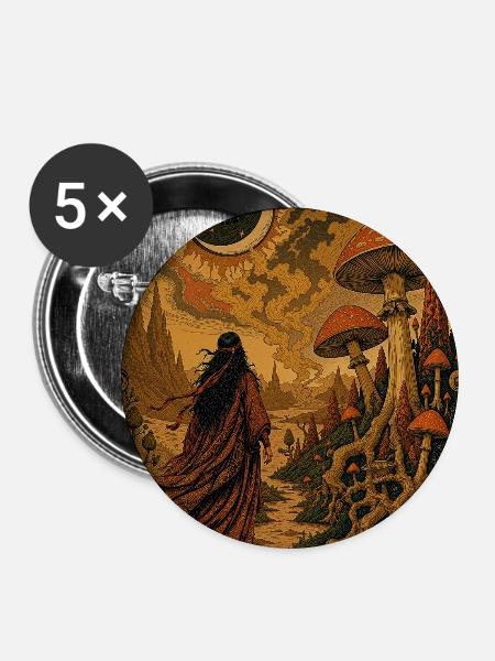 Pilzpfad unter der Mondsonne - Buttons mittel 32 mm (5er Pack) - Weiß