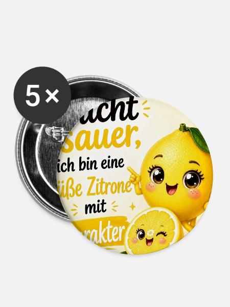 Charakterstarke, süße Zitrone - Buttons mittel 32 mm (5er Pack) - Weiß