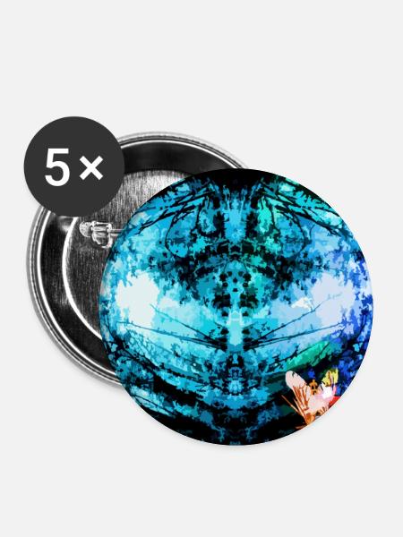 Blauer Psychedelischer Schmetterling - Buttons mittel 32 mm (5er Pack) - Weiß