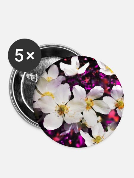Weiße Anemonen - Buttons mittel 32 mm (5er Pack) - Weiß