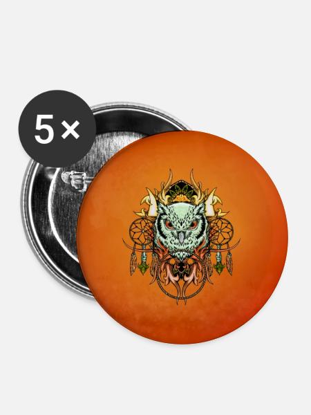 Elegante Eule mit Traumfänger - Buttons mittel 32 mm (5er Pack) - Weiß