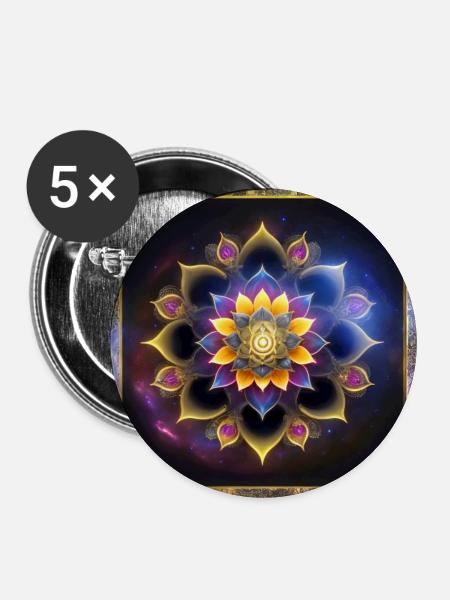 Mandala Lotusblume - Buttons mittel 32 mm (5er Pack) - Weiß