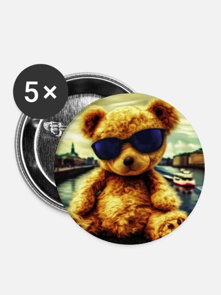 Teddy in Hamburg - Buttons mittel 32 mm (5er Pack) - Weiß