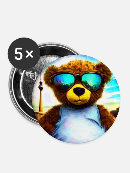 Teddy in Berlin I - Buttons mittel 32 mm (5er Pack) - Weiß