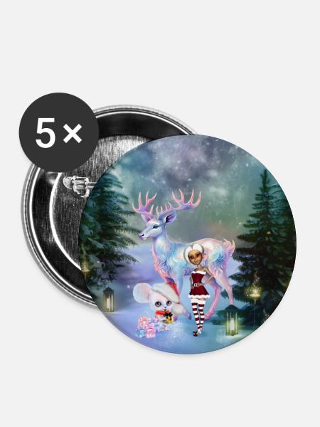 Wunderbare Fantasy-Rentiere - Buttons mittel 32 mm (5er Pack) - Weiß