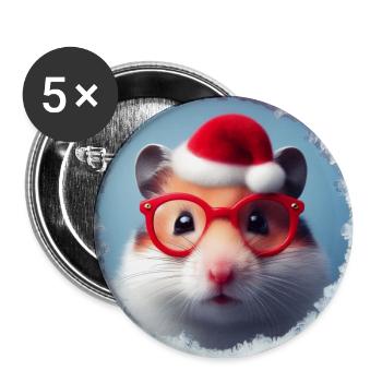 Hamster als Weihnachtsmann - Buttons mittel 32 mm (5er Pack) - Weiß - Vorne