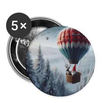 Gnome et renne dans une montgolfière - Lot de 5 moyens badges (32 mm) - blanc - Devant