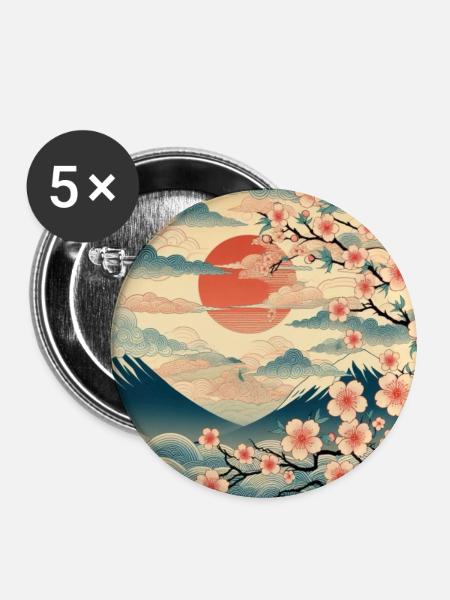 Sonnenaufgang im Ukiyo-e-Stil II - Buttons mittel 32 mm (5er Pack) - Weiß