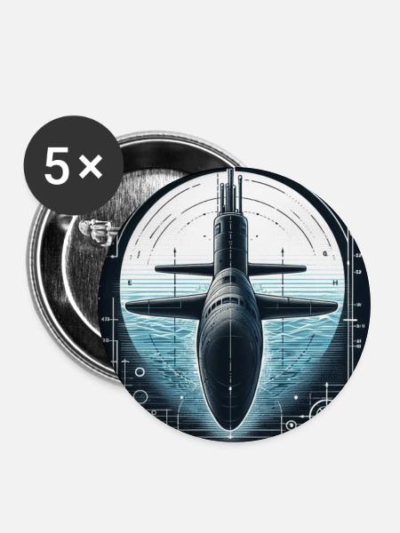 Unterseeboot - Buttons mittel 32 mm (5er Pack) - Weiß