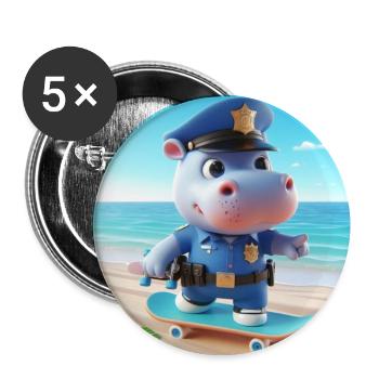 Police Hippo Beach Skater - Buttons medium 1.26"/32 mm (5-pack) - white - Front