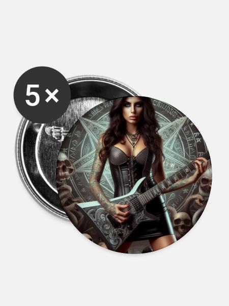 Gitarrist in der Hölle - Buttons mittel 32 mm (5er Pack) - Weiß