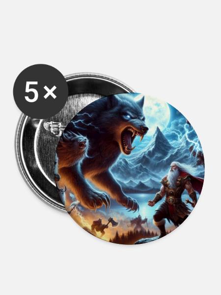 Fenrir - Buttons mittel 32 mm (5er Pack) - Weiß