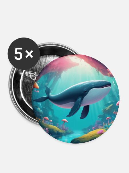 Fliegender Wal - Buttons mittel 32 mm (5er Pack) - Weiß