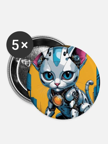 Robo Kitten - Buttons mittel 32 mm (5er Pack) - Weiß