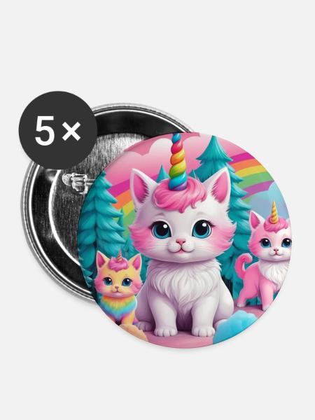 Unicorn Kittens - Buttons mittel 32 mm (5er Pack) - Weiß