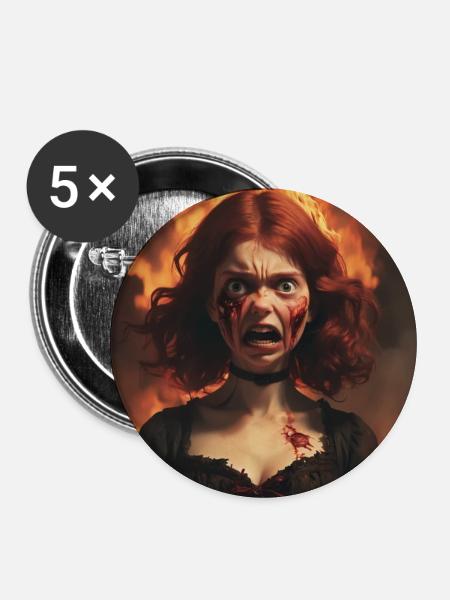 Zombie - Buttons mittel 32 mm (5er Pack) - Weiß