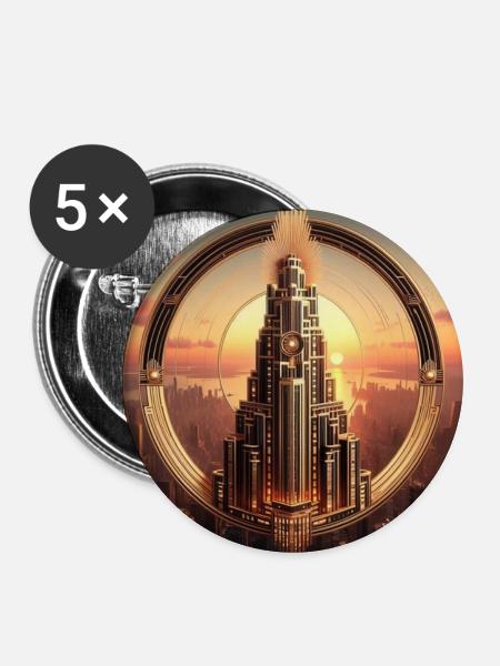 Wolkenkratzer 4 - Buttons mittel 32 mm (5er Pack) - Weiß