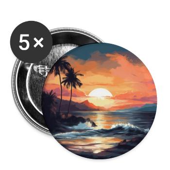Tropischer Sonnenuntergang am Strand - Buttons mittel 32 mm (5er Pack) - Weiß - Vorne