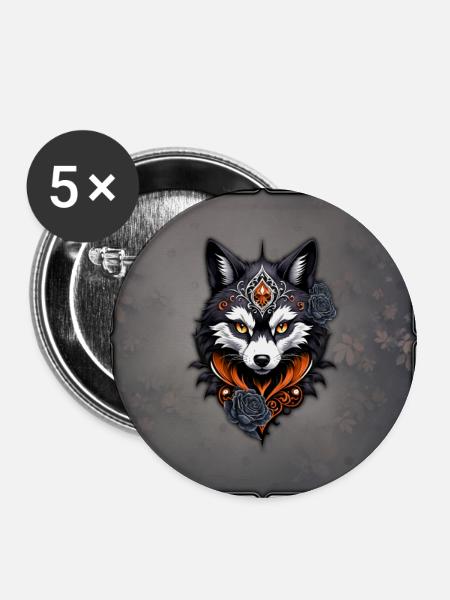 Majestätischer Wolfskopf, - Buttons mittel 32 mm (5er Pack) - Weiß