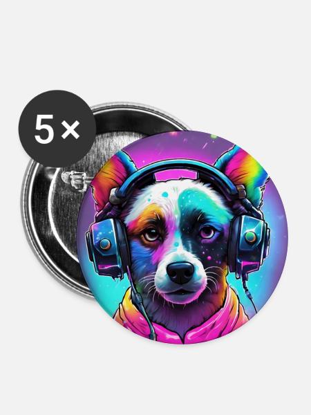Cute Dog - Buttons mittel 32 mm (5er Pack) - Weiß