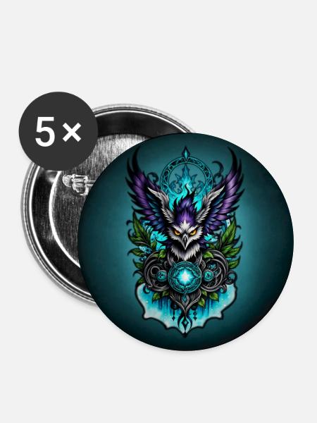 Eule mit magischen Elementen. - Buttons mittel 32 mm (5er Pack) - Weiß