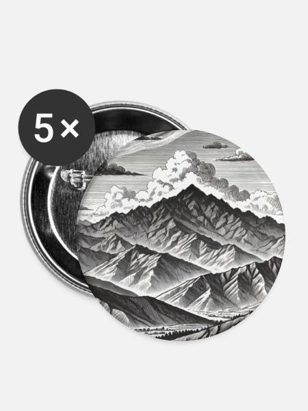 Monochrome Gebirgskette Gravur - Buttons mittel 32 mm (5er Pack) - Weiß