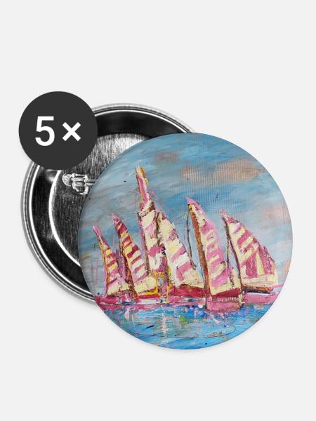 Farbige Segelregatten - Buttons mittel 32 mm (5er Pack) - Weiß
