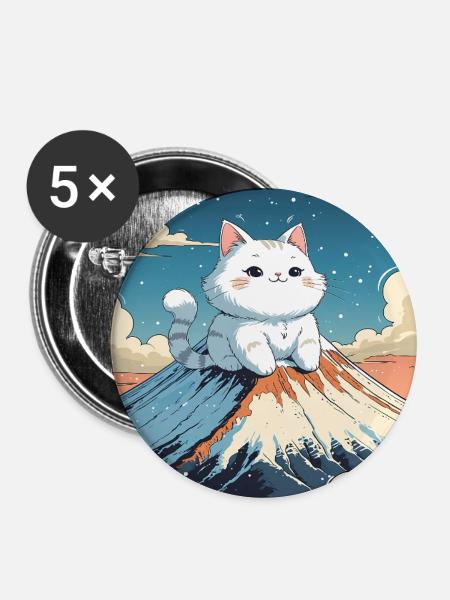 Fuji Kitten - Buttons mittel 32 mm (5er Pack) - Weiß
