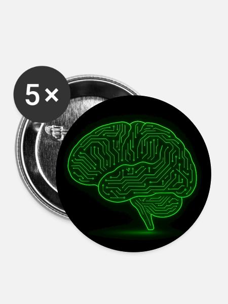 NeonTech Brain Geist trifft Schaltkreis - Buttons mittel 32 mm (5er Pack) - Weiß