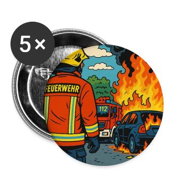 Brandbekämpfer Cartoon Einsatz - Buttons mittel 32 mm (5er Pack) - Weiß - Vorne