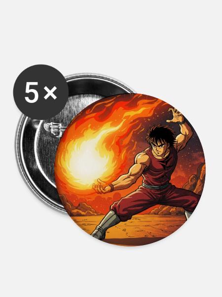 Feuerball Kämpfer im Vulkan - Buttons mittel 32 mm (5er Pack) - Weiß
