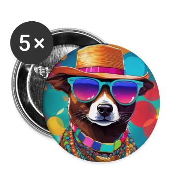 Chien cool dans le style estival - Hipster Vibes 2 - Lot de 5 moyens badges (32 mm) - blanc - Devant