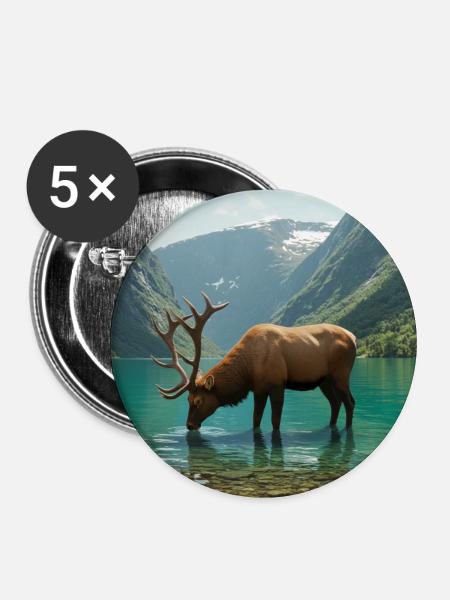 Alpenhirsch am ruhigen See - Buttons mittel 32 mm (5er Pack) - Weiß