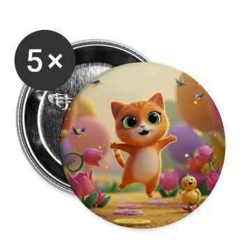 Kitten jumps through the kingdom of flowers - Buttons medium 1.26"/32 mm (5-pack) - white - Front