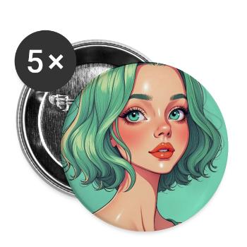 Mintgruen Pop-Art Portrait Dame - Buttons mittel 32 mm (5er Pack) - Weiß - Vorne