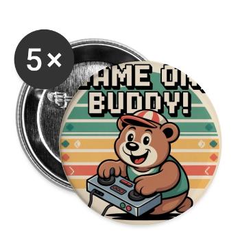 Mignon Teddy Bear Player sur T-shirt - Lot de 5 moyens badges (32 mm) - blanc - Devant