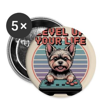 Niedlicher Retro-Gamer-Hund - Buttons mittel 32 mm (5er Pack) - Weiß - Vorne