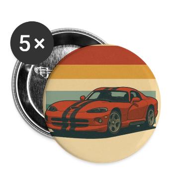 Vintage Sportwagen mit Retro Hintergrund - Buttons mittel 32 mm (5er Pack) - Weiß - Vorne