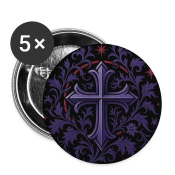 Lavendel Gothic Kreuz Blumendesign - Buttons mittel 32 mm (5er Pack) - Weiß - Vorne