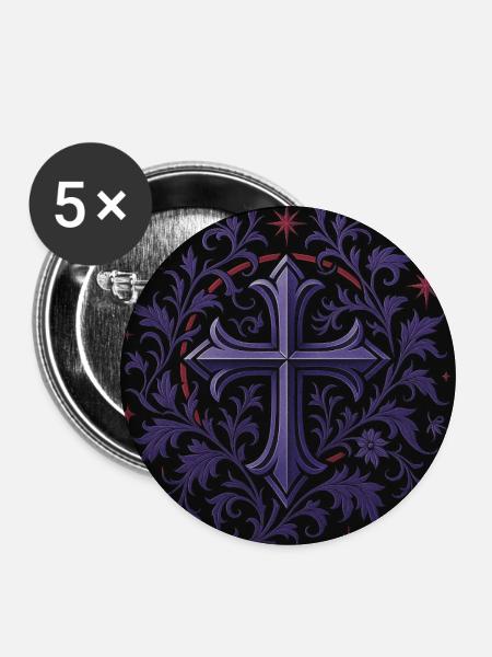 Lavendel Gothic Kreuz Blumendesign - Buttons mittel 32 mm (5er Pack) - Weiß