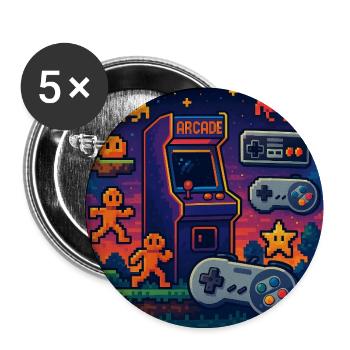 Retro-Pixel-Arcade-Gaming-Design - Buttons mittel 32 mm (5er Pack) - Weiß - Vorne