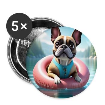 Verspielter French Bulldog auf Wasserring - Buttons mittel 32 mm (5er Pack) - Weiß - Vorne
