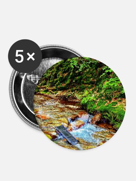 Wasserfall im Grünen Naturdesign - Buttons mittel 32 mm (5er Pack) - Weiß