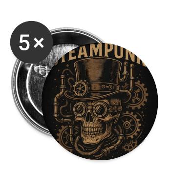 Steampunk Totenkopf mit Zylindermotiv - Buttons mittel 32 mm (5er Pack) - Weiß - Vorne