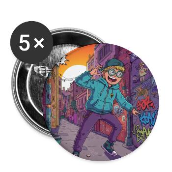 Youthful street style in graffiti street - Buttons medium 1.26"/32 mm (5-pack) - white - Front