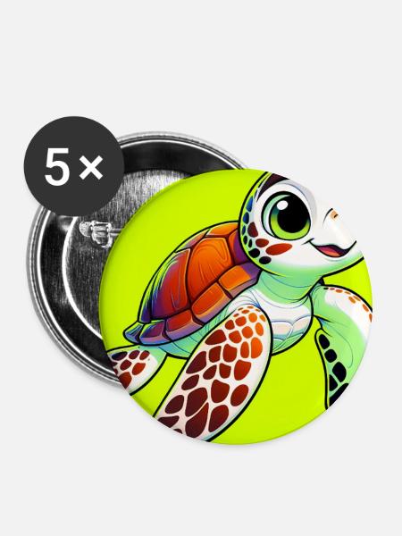 Schildkröte - Buttons mittel 32 mm (5er Pack) - Weiß