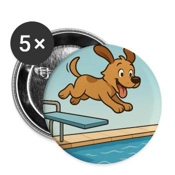 Verspielter Hund am Sprung ins Wasser - Buttons mittel 32 mm (5er Pack) - Weiß - Vorne