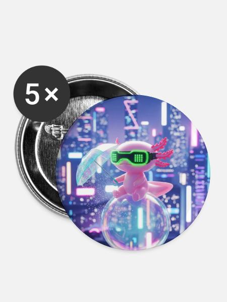 Futuristischer Neon-Drache mit VR-Ausrüstung - Buttons mittel 32 mm (5er Pack) - Weiß
