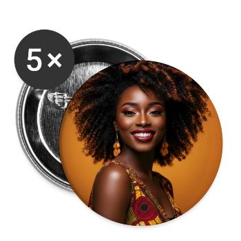 Fröhliche bunte Afro-Frau - Buttons mittel 32 mm (5er Pack) - Weiß - Vorne