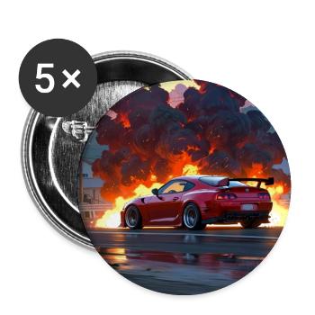 Voiture de sport rouge au milieu d’une tempête de feu urbaine - Lot de 5 moyens badges (32 mm) - blanc - Devant